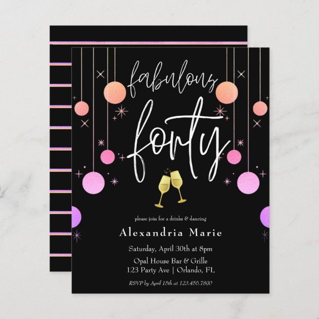 Orçamento Moderno Sparkle "Fabuloso Quarenta" Aniv (Frente/Verso)