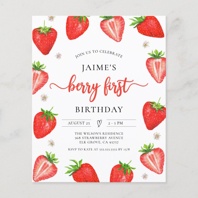 Orçamento Morango Berry Primeiro Aniversário (Frente)