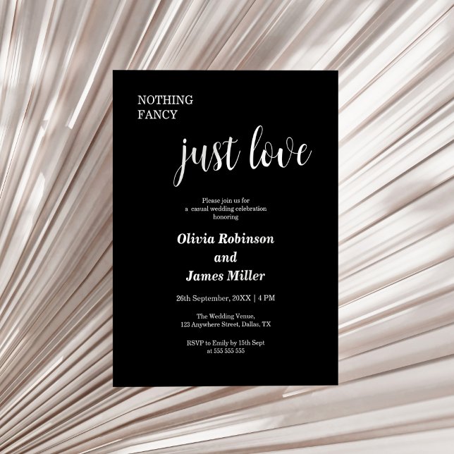 Orçamento Nada Rico Apenas Adora Convite De Casame (Budget Nothing Fancy Just Love Black Casual Wedding Invitation   )