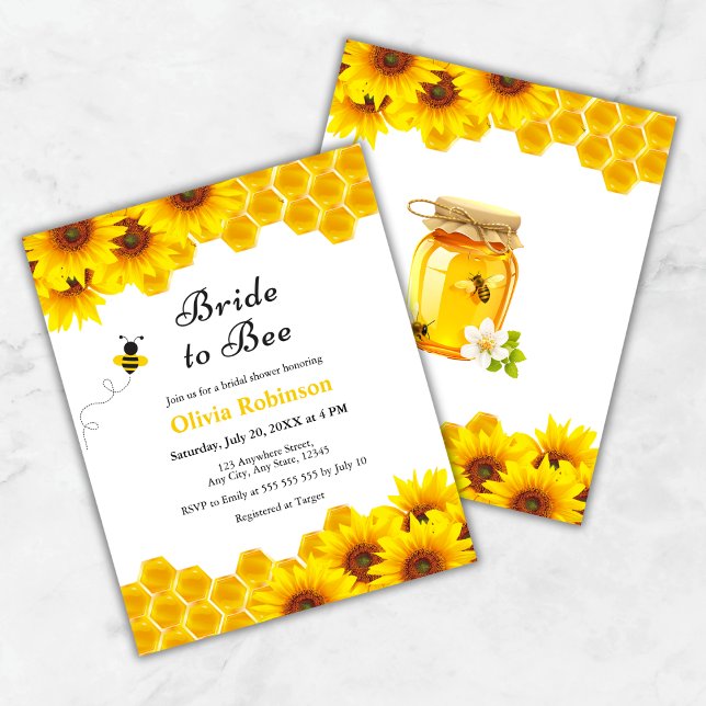 Orçamento Noiva de Mel para Chá de panela de Abelh (Budget Yellow Floral Honey Bride to Bee Bridal Shower Invitation )