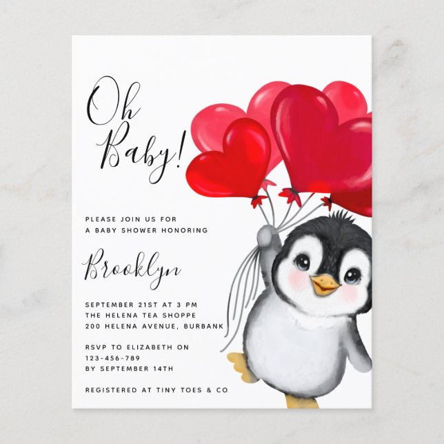 Orçamento Oh Baby Penguin Chá de fraldas Convite (Frente)