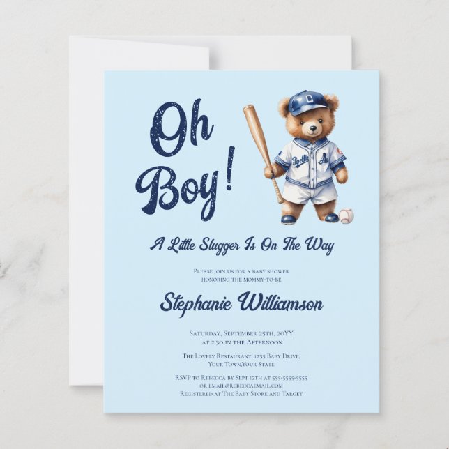 Orçamento Oh Boy Beisebol  Chuveiro de Bebê Urso F (Frente)