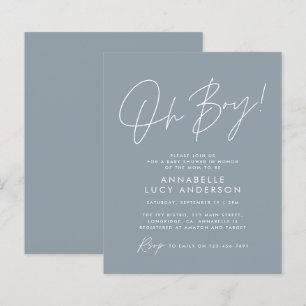 orçamento oh Boy chá de fraldas script azul elegan