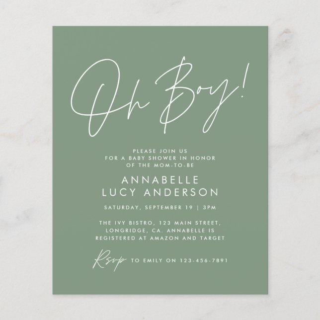 orçamento oh Boy chá de fraldas script verde elega (Frente)