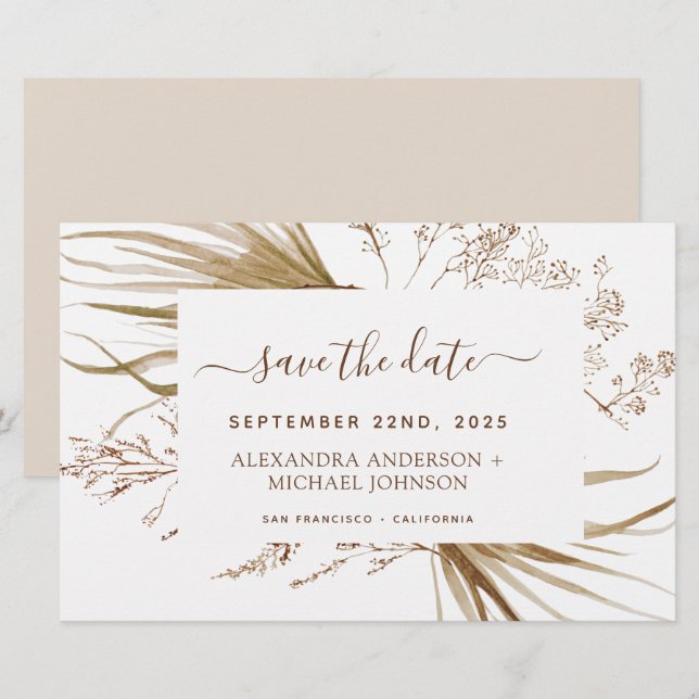 Orçamento Pampas Grass Boho Salvar Data (Frente/Verso)