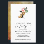 Orçamento Passando Para 40 Saltos Dourados Florais<br><div class="desc">Moderno, elegante, "Indo para 40" Convite de aniversário Chic Floral Dourado Heels com o nosso glamouroso brilho de ouro a aquarelas, alto salto cercado por flores tropicais cor-de-rosa e verde. O fundo é uma luxuosa lavagem de ouro a aquarela. Fácil de personalizar com suas informações para um convite de aniversário...</div>