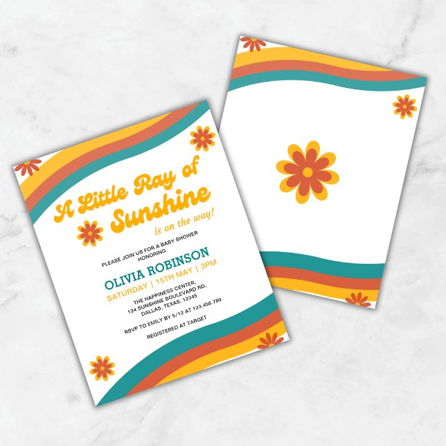 Orçamento Pequeno Raios de Sol Chá de fraldas Conv (Budget A Little Ray of Sunshine Boho Retro Baby Shower Invitation  )