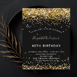 Orçamento Poeira de ouro negro de aniversário<br><div class="desc">Um convite moderno,  na moda e glamouroso para uma festa de aniversário 40ª (ou qualquer idade). Um fundo preto decorado com poeira falsa dourada. O nome é escrito com um moderno estilo escrito à mão. Personalize e adicione os detalhes da sua festa.</div>