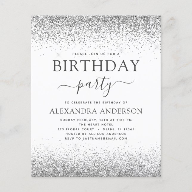 Orçamento Prata Branco Qualquer Idade Aniversário  (Frente)