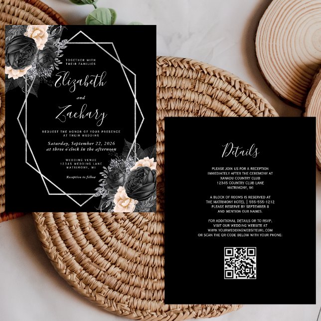 Orçamento Prata Pêssego Preto Floral Código QR Cas (Criador carregado)