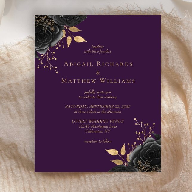 Orçamento Preto Dourado Floral Roxo Casamento (Criador carregado)