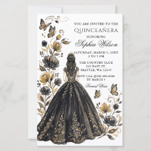 Orçamento Preto Floral Princesa Borboleta Quinceañ