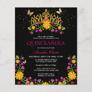 Orçamento Preto Mexicano Floral Dourada Tiara Quin