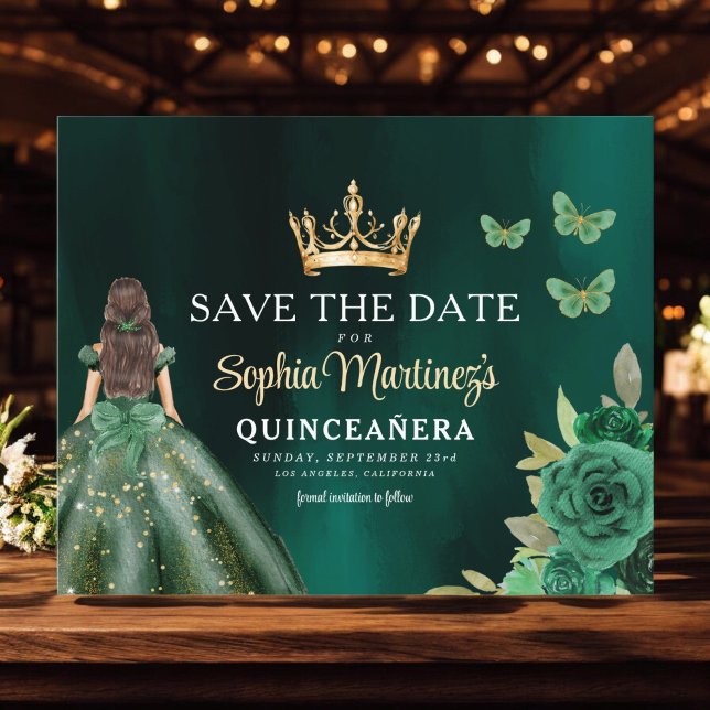 Orçamento Princesa Verde Quinceañera Salvar Data (Criador carregado)