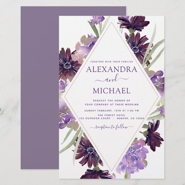 Orçamento Púrpura Casamento Floral Verde (Frente/Verso)