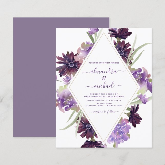 Orçamento Púrpura Casamento Floral Verde (Frente/Verso)