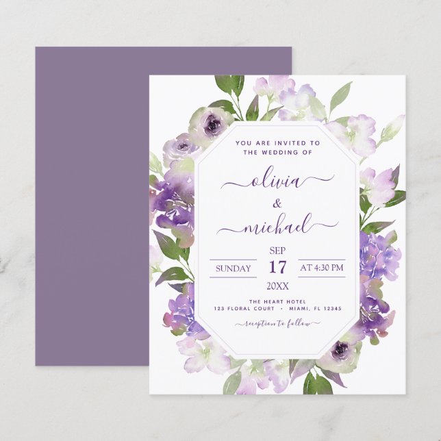Orçamento Púrpura Casamento Floral Verde (Frente/Verso)