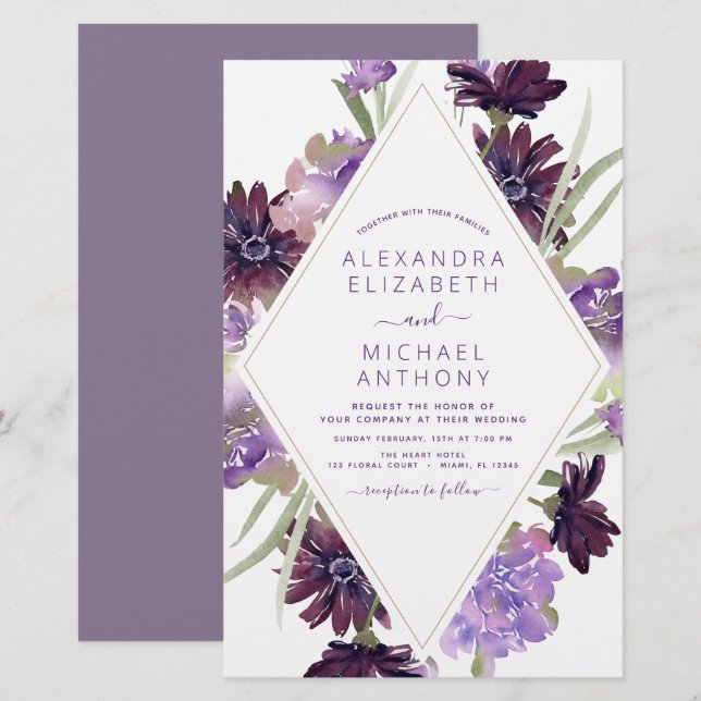 Orçamento Púrpura Casamento Floral Verde (Frente/Verso)