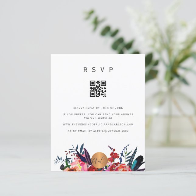 Orçamento QR CODE convite elegante floral RSVP (Em pé/Frente)