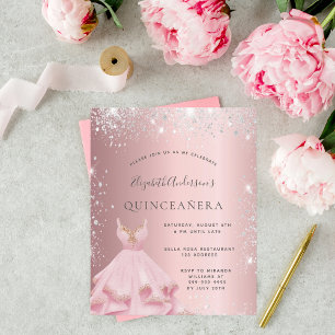 Orçamento Quinceanera blush cor-de-rosa com brilh
