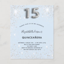 Orçamento Quinceanera brilho prateado azul bebê
