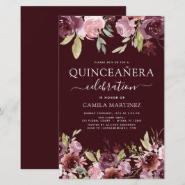 Orçamento Quinceanera Burgundy Convite Floral Rosa