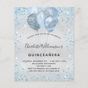 Orçamento Quinceanera, convite à luz azul prateada