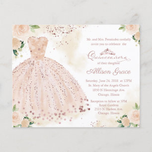Orçamento Quinceanera Convite Rosa de Blush Dourad