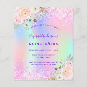 Orçamento Quinceanera cor-de-rosa púrpura floral
