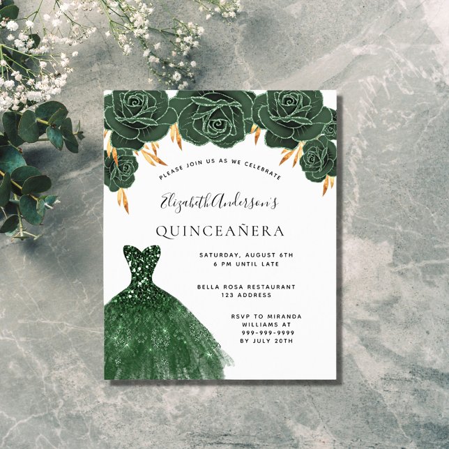 Orçamento Quinceanera emerald green gold vestido f (Criador carregado)