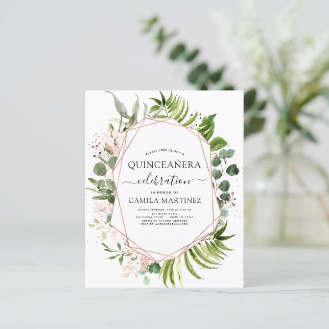 Orçamento Quinceanera Eucalipto Dourado Rosa Geomé (Em pé/Frente)