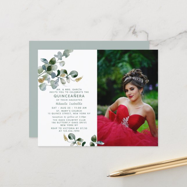 Orçamento Quinceañera Eucalyptus Foto Floral (Frente/Verso In Situ)