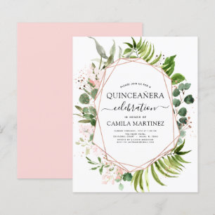 Orçamento Quinceanera Eucalyptus Rosa Dourado Geo