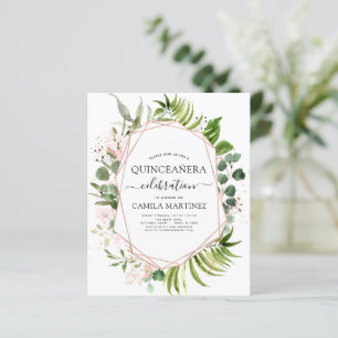 Orçamento Quinceanera Eucalyptus Rosa Dourado Geom