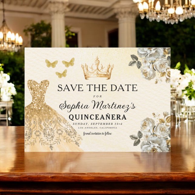 Orçamento Quinceanera Floral Dourado Salvar Data (Criador carregado)