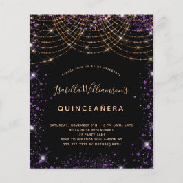 Orçamento Quinceanera negro, pó de ouro roxo