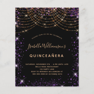 Orçamento Quinceanera negro, pó de ouro roxo