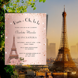 Orçamento Quinceanera Paris Eiffel rosa convite