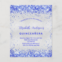 Orçamento Quinceanera prata convite azul real