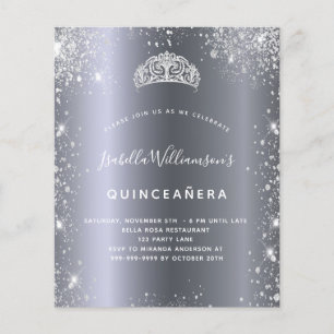 Orçamento Quinceanera prata gliteira convite tiar