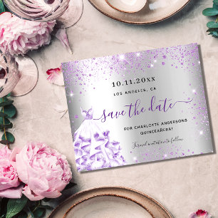 Orçamento Quinceanera prata roxo salvar a data