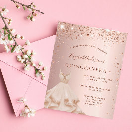 Orçamento Quinceanera rosa de ouro convite à relva
