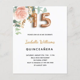 Orçamento Quinceanera rosa de ouro floral eucalipt