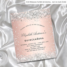 Orçamento Quinceanera rosa ouro prateado convite