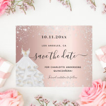Orçamento Quinceanera rosa prateado, salvo a data