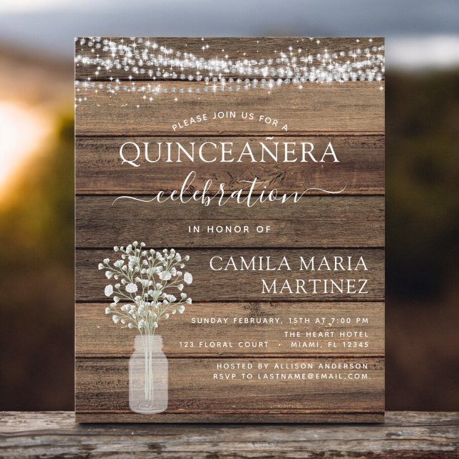 Orçamento Quinceanera Rustic Baby's Breath Invitat (Criador carregado)