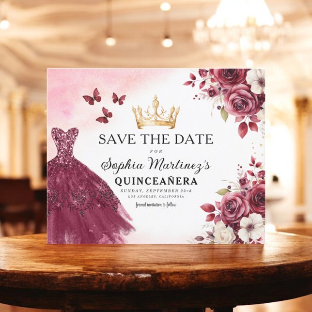 Orçamento Quinceanera Salve a Data Floral Burgundy (Criador carregado)