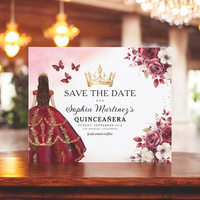 Orçamento Quinceanera Salve a Data Floral Burgundy (Criador carregado)