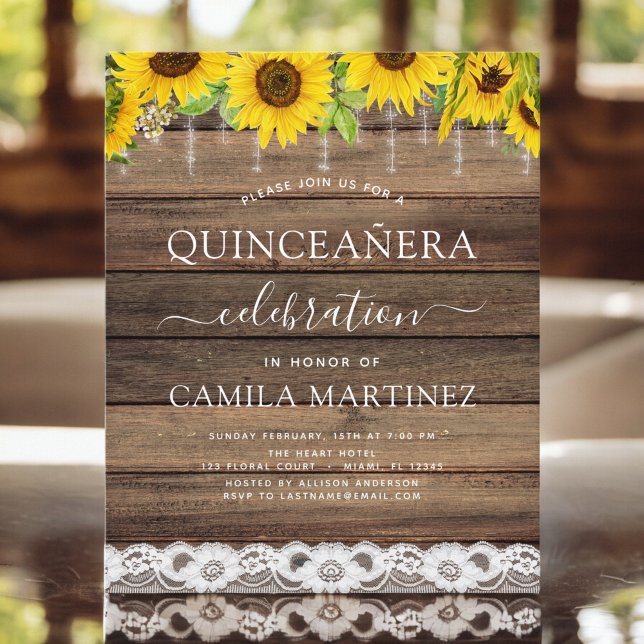 Orçamento Quinceanera Sunflower Rustic Convite (Criador carregado)