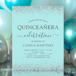 Orçamento Quinceanera Teal Blue Silver Glitter